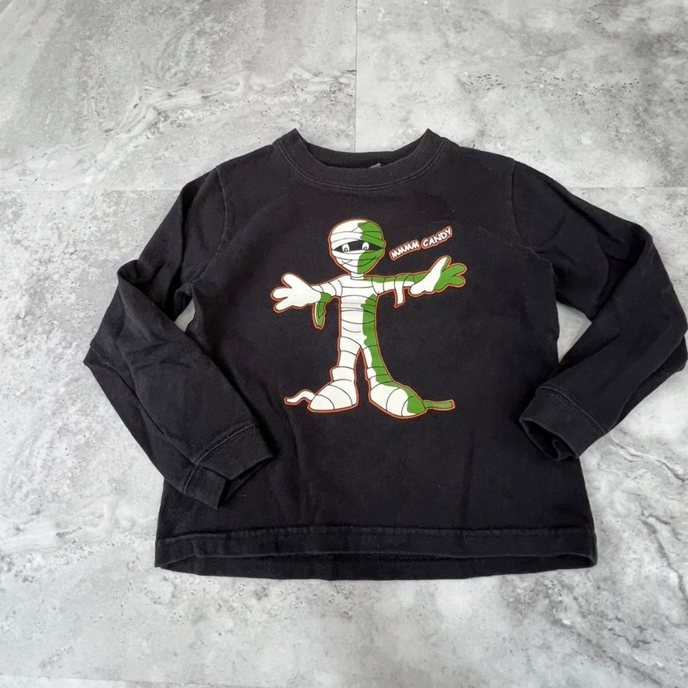 Mmmm Candy Zombie Boys Size 4T Long Sleeve Tee Black Graphic - Picture 2 of 4